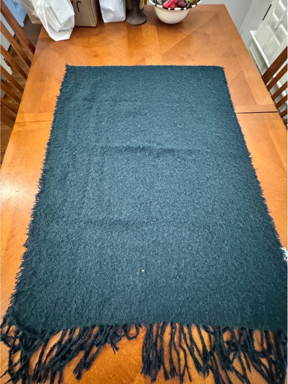 Hunter Green Knit Shawl Scarf with Fringe 2816